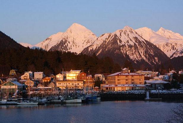 Sunset in downtown Sitka, Alaska