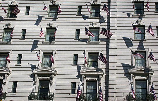 Flags fly at Washington DC Willard Hotel